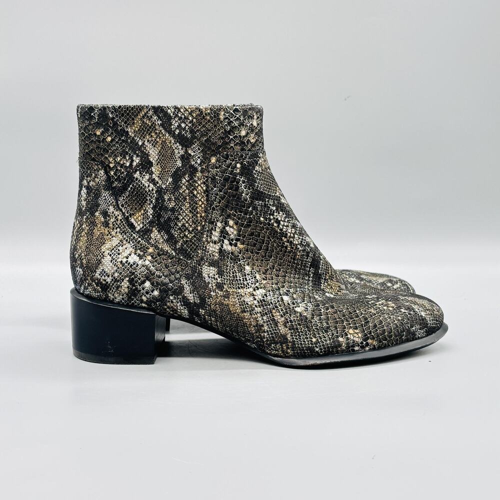 Vionic Boots Women 8.5 Brown Gray Leather Snake Print Kamryn Ankle Booties